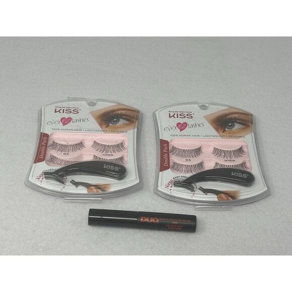 Kiss Ever EZ Lashes x2 Eyelashes Reusable 100% Human Hair Duo Adhesive New - Picture 2 of 5